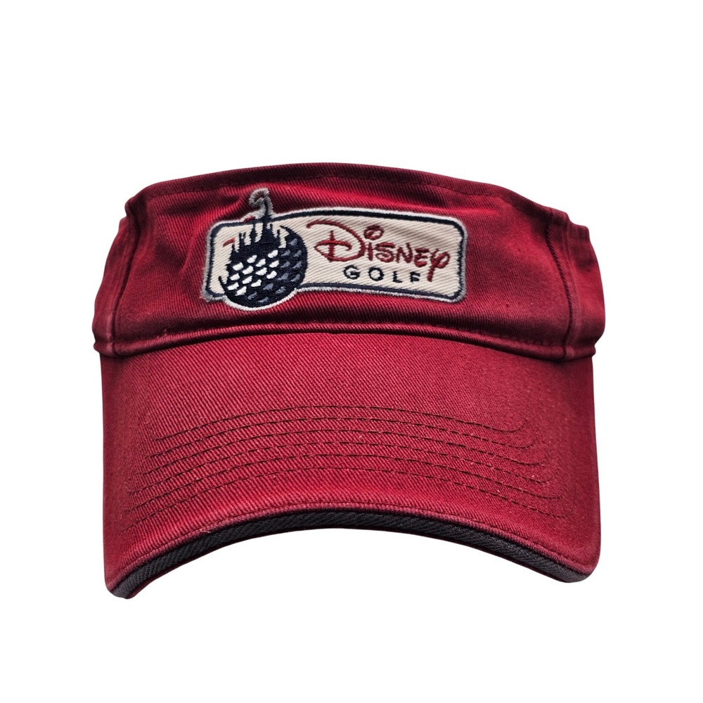 Disney Vtg Golf Visor Red Embroidered Walt Disney World Adjustable WDW Hat Cap